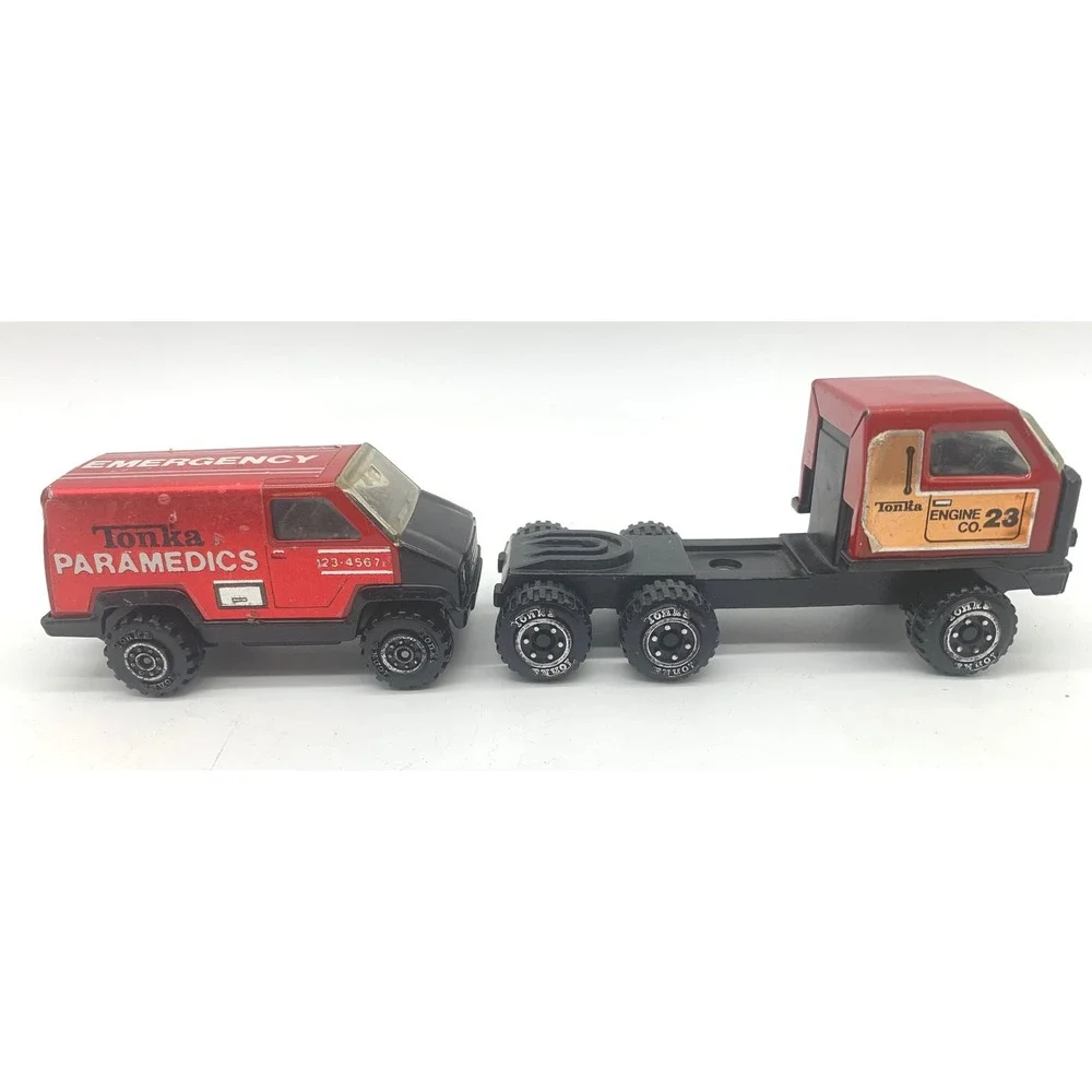 Tonka Diecast Vehicle Lot 4pc Red Black Tan Vintage 1980s Emergency Tow Horse